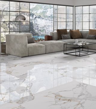 Marble look floor tile Aeris White Gold Polished various formats