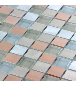 Mosaikfliese Canus Hell Quadrat Glas Aluminium 30x30 cm