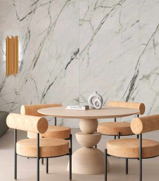 XL marble look floor tile Calacatta green matt and polished 120x260 cm