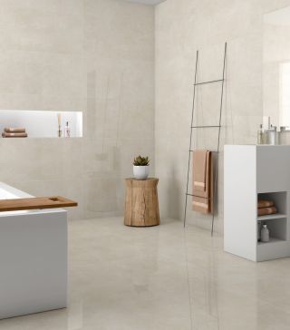 Concrete look floor tile Lugano Marfil Polished various formats