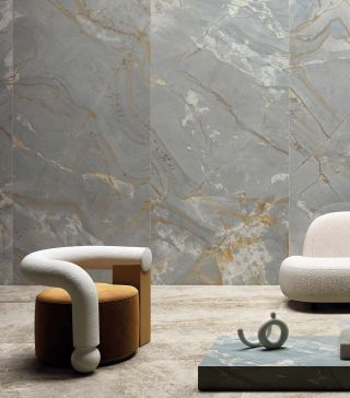 XL marble look floor tile Magna blue matt and polished 120x260 cm