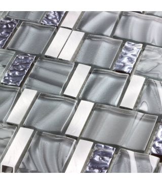 Mosaikfliese Stella Grey Glas Aluminium 29,5x29,5 cm